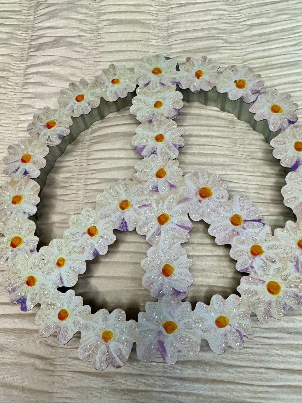 White Metal Daisy Peace Sign Wall Decor with Yellow Centers